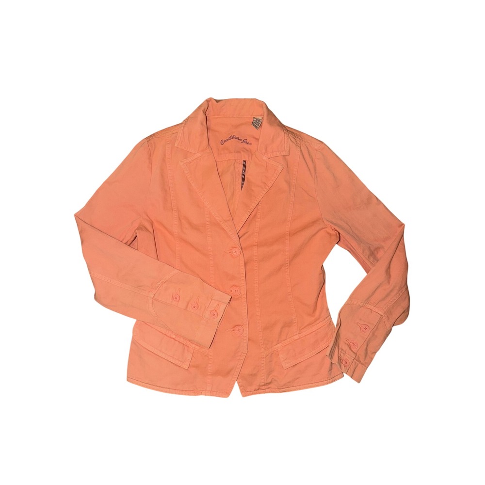 Caribbean Joe Womens Coral Orange 100% Cotton 4-Button Blazer Jacket Size M